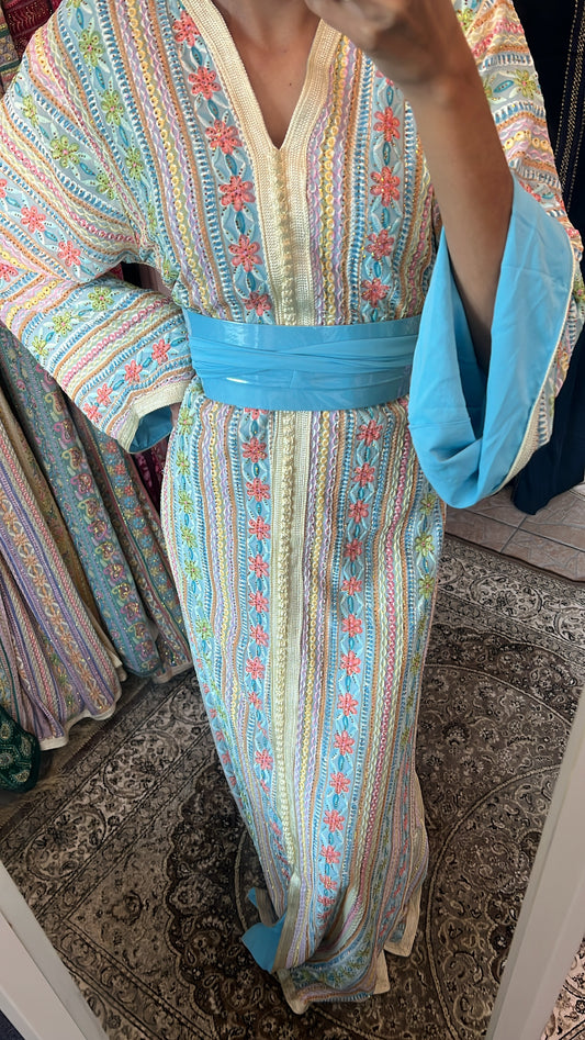 Caftan sari bleu ciel