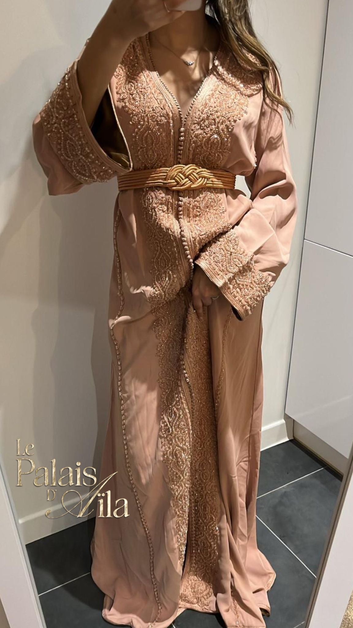 CAFTAN PERLÉ NUDE DOUBLÉ BRONZE