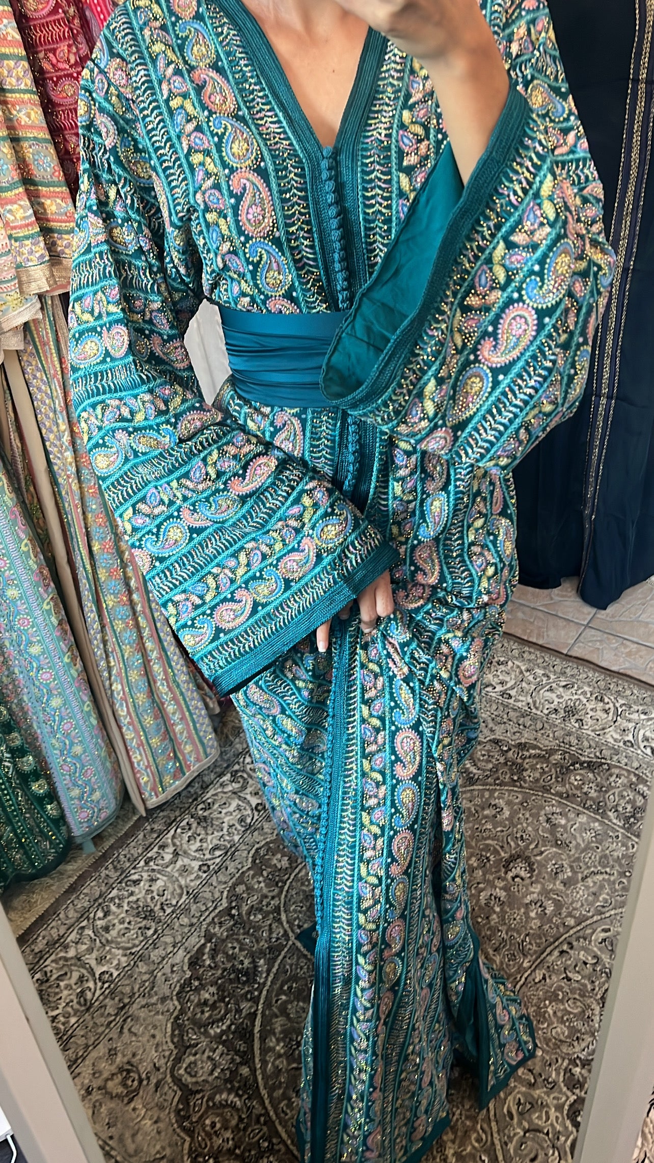 Caftan sari bleu pétrole