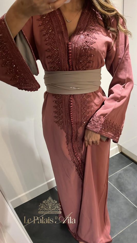CAFTAN PERLÉ ROSE DOUBLÉ GRIS