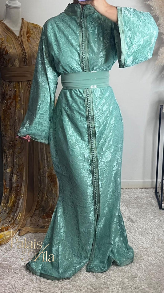 CAFTAN DENTELLE VERT D’EAU