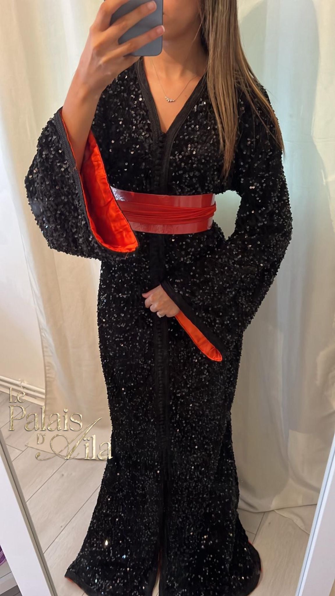 CAFTAN SEQUIN BORDEAUX DOUBLÉ NUDE