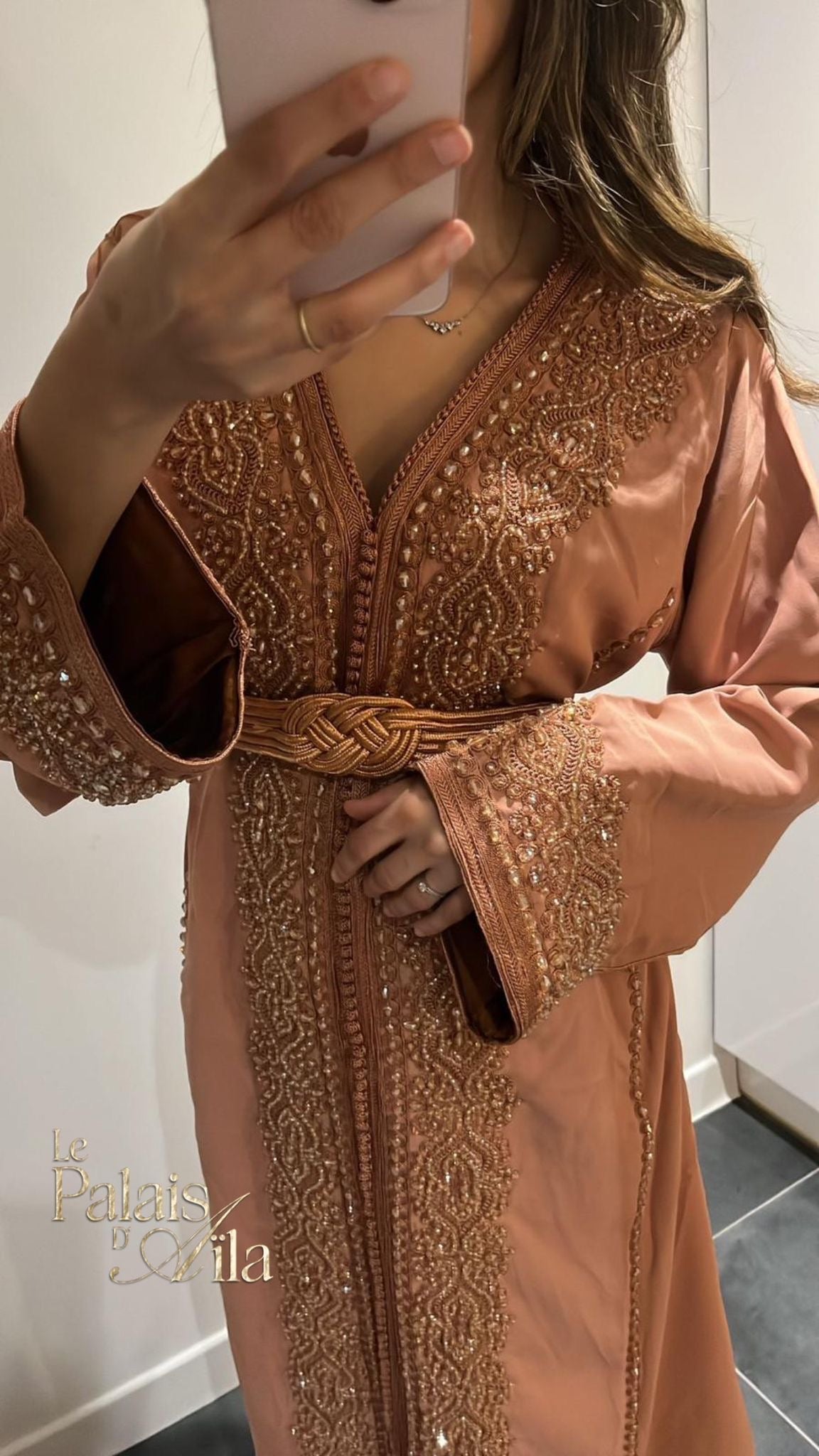 CAFTAN PERLÉ NUDE DOUBLÉ MARRON
