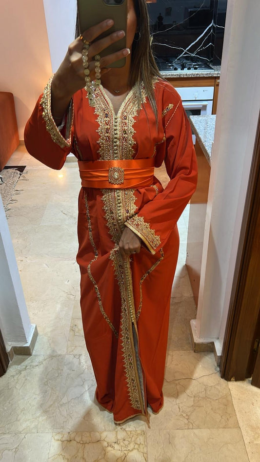 Caftan simple perlé orange