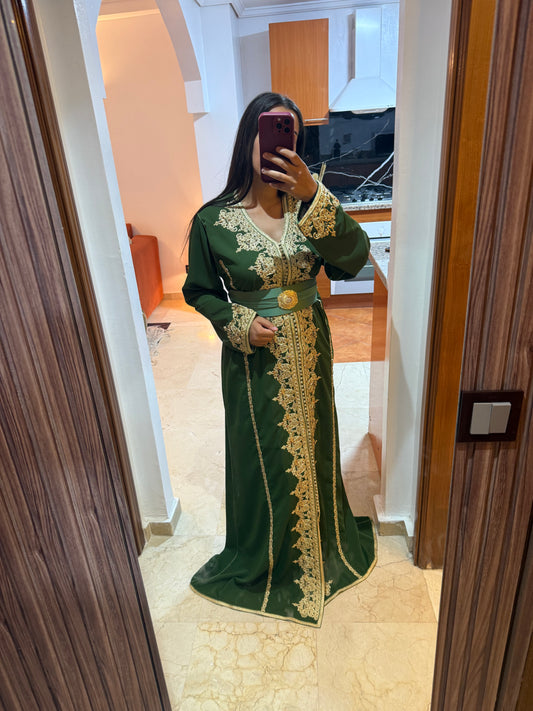 Caftan simple perlé vert royal