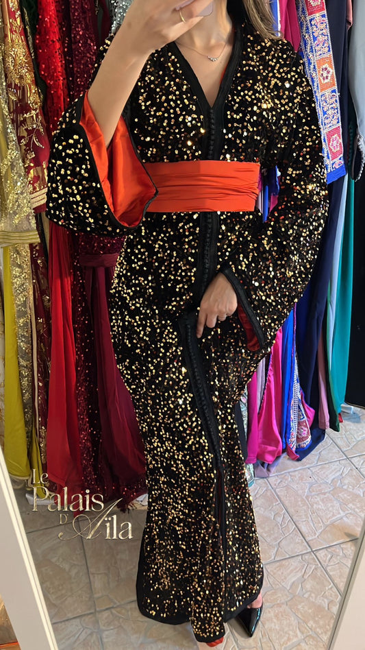 CAFTAN SEQUIN OR DOUBLÉ ORANGE