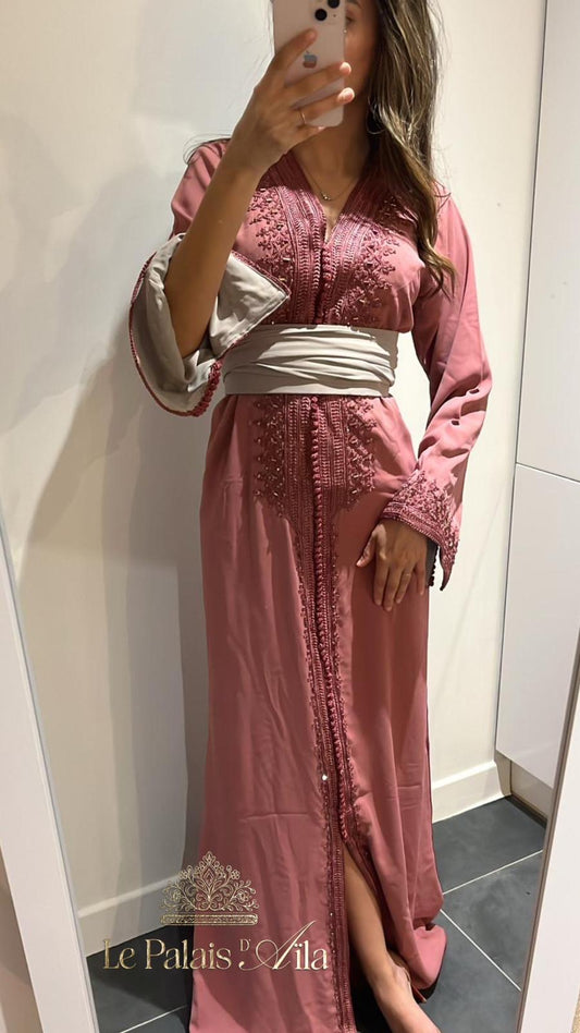 CAFTAN PERLÉ ROSE DOUBLÉ GRIS