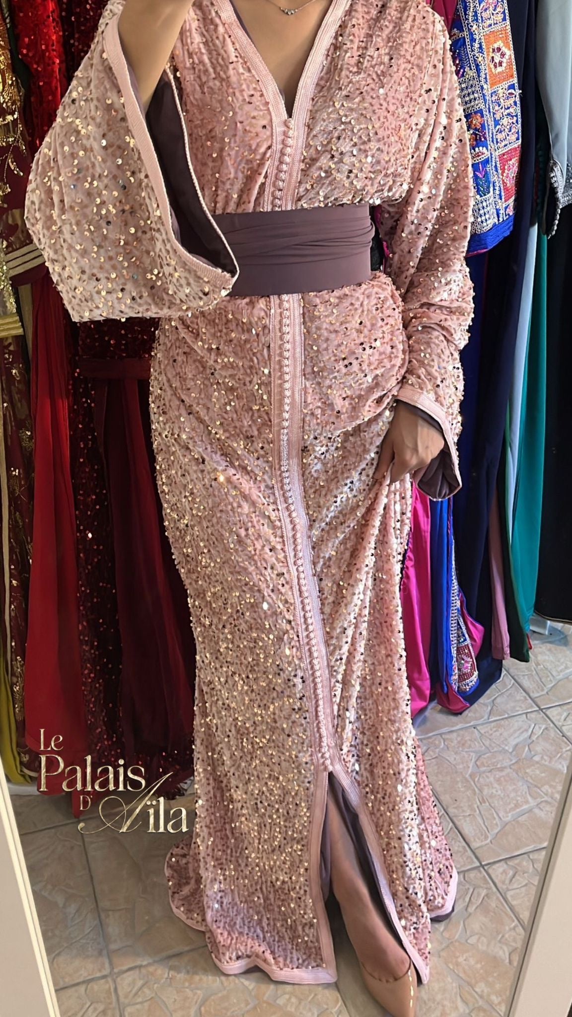 CAFTAN SEQUIN ROSE DOUBLÉ TAUPE