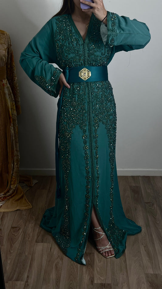 CAFTAN PERLÉ VERT CANARD