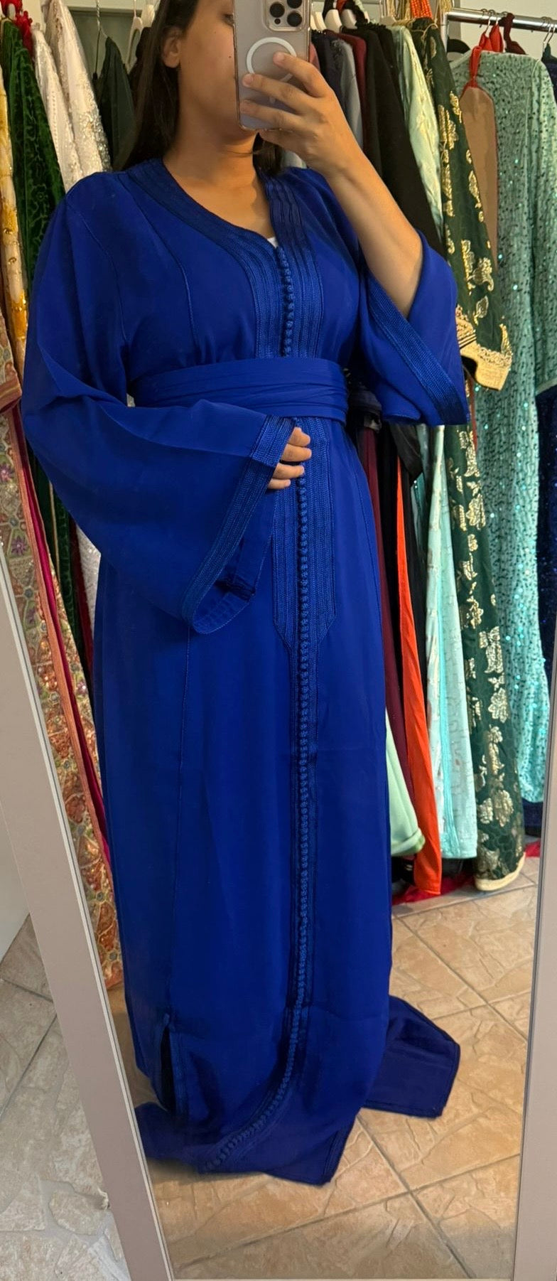 Caftan simple bleu roi