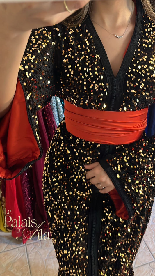 CAFTAN SEQUIN OR DOUBLÉ ORANGE