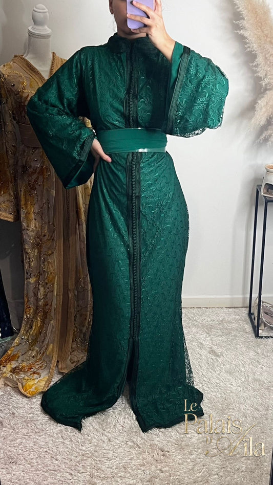 CAFTAN DENTELLE VERT SAPIN