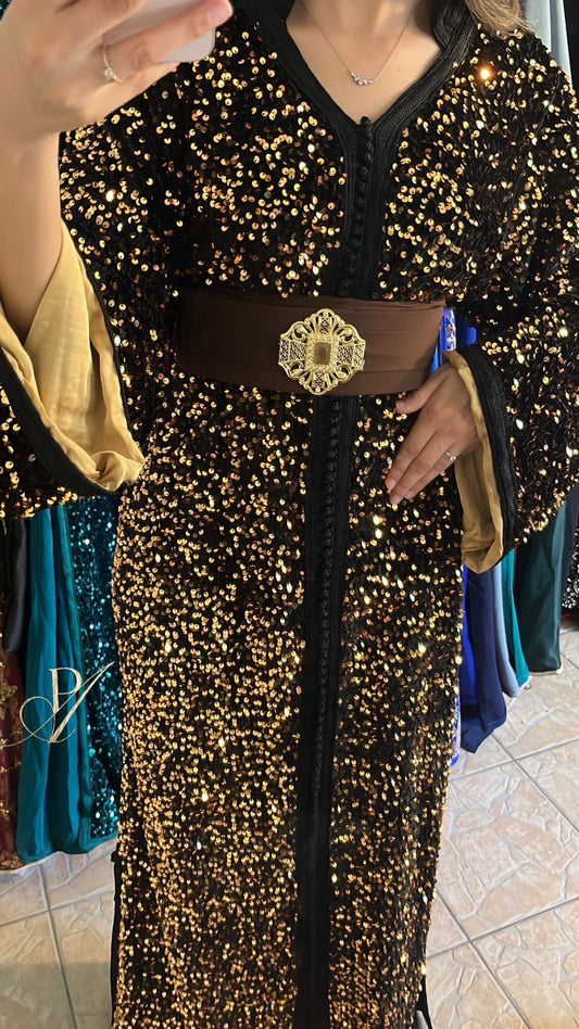 CAFTAN SEQUIN DORÉ DOUBLÉ BEIGE