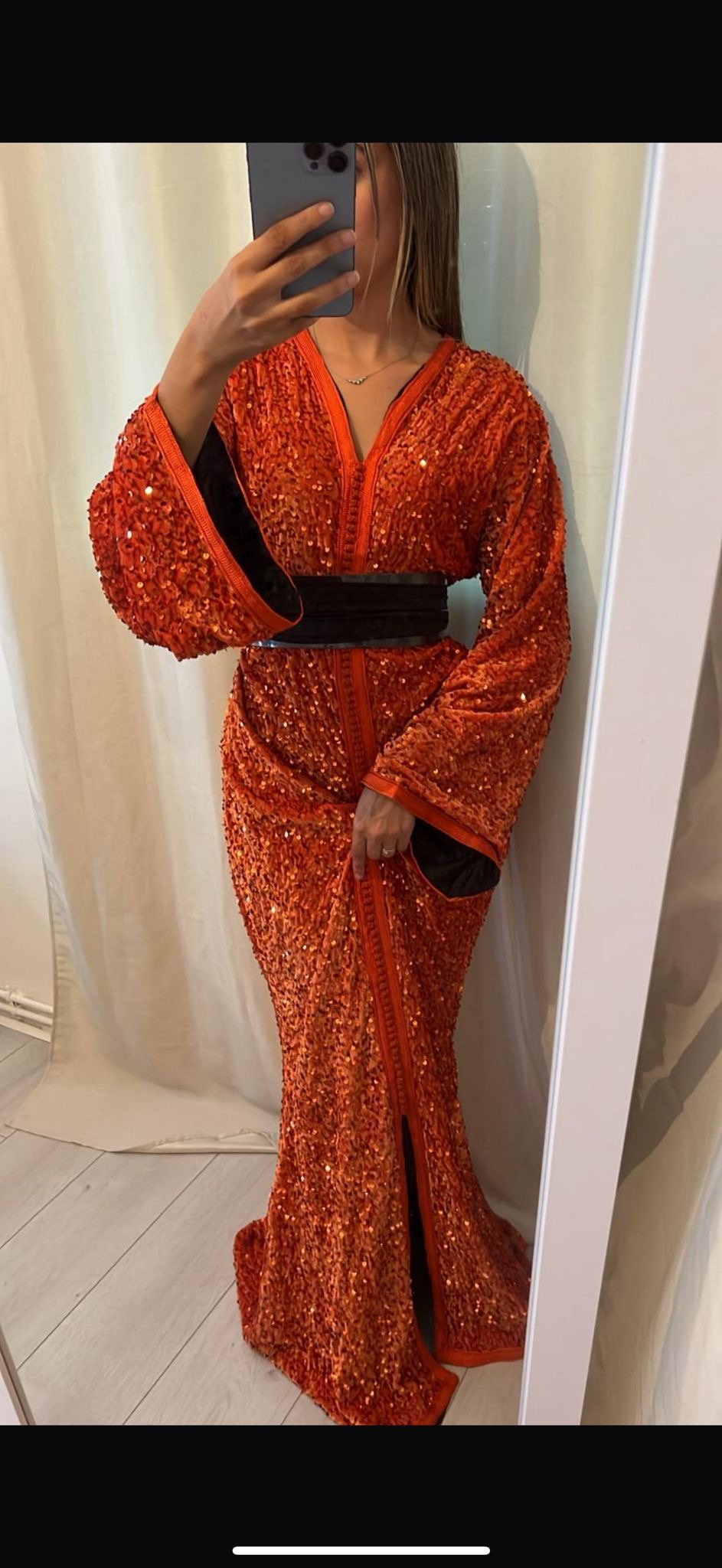 CAFTAN SEQUIN ORANGE/NOIR