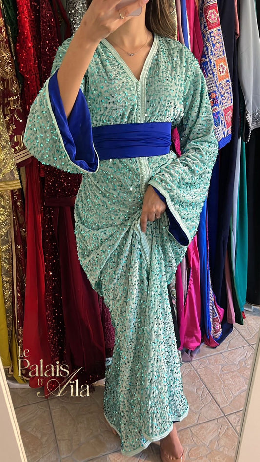 CAFTAN SEQUIN BLEU DOUBLÉ BLEU ROI