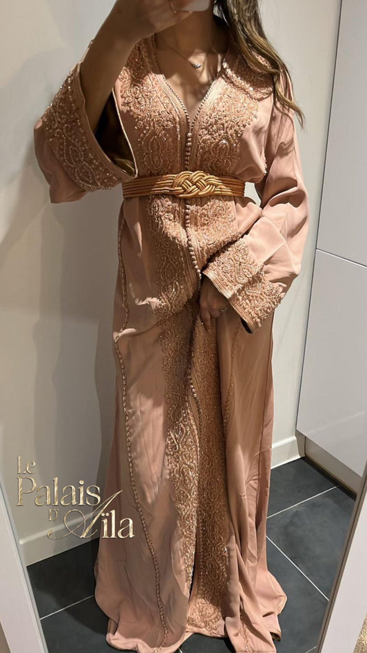 CAFTAN PERLÉ NUDE DOUBLÉ BRONZE