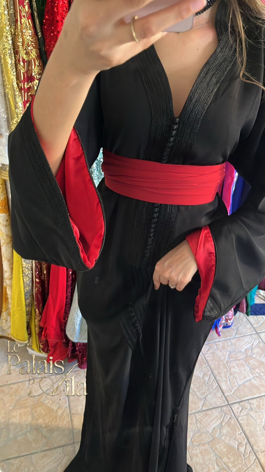 CAFTAN NOIR DOUBLÉ ROUGE