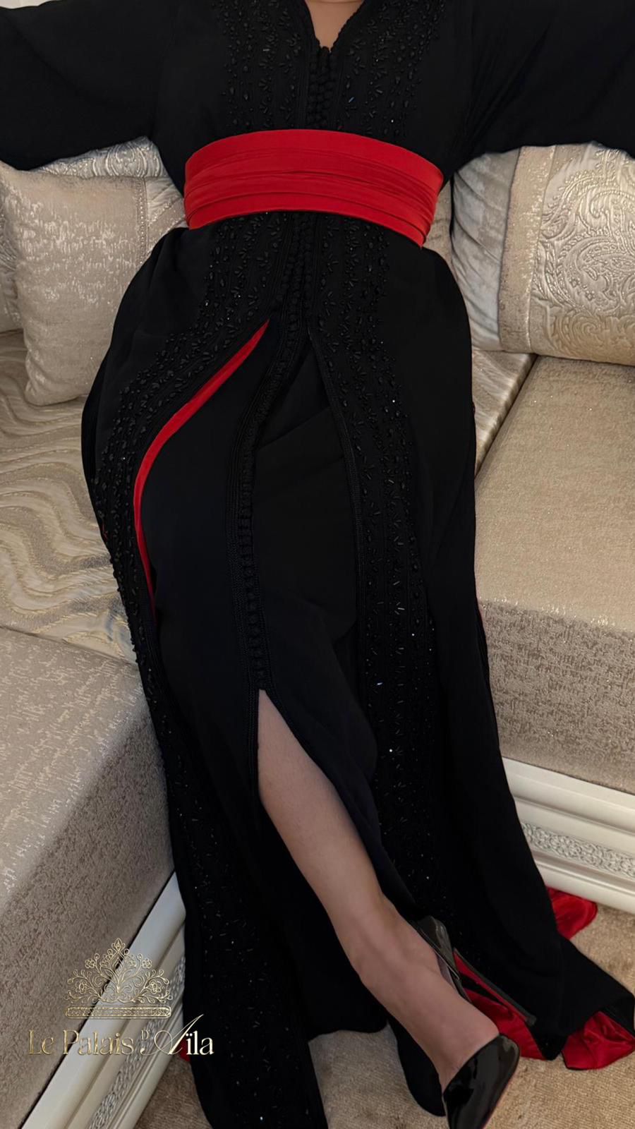 TEKCHETA PERLÉE NOIR DOUBLÉE ROUGE