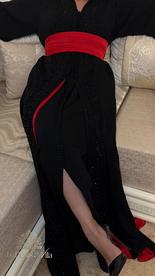 TEKCHETA PERLÉE NOIR DOUBLÉE ROUGE