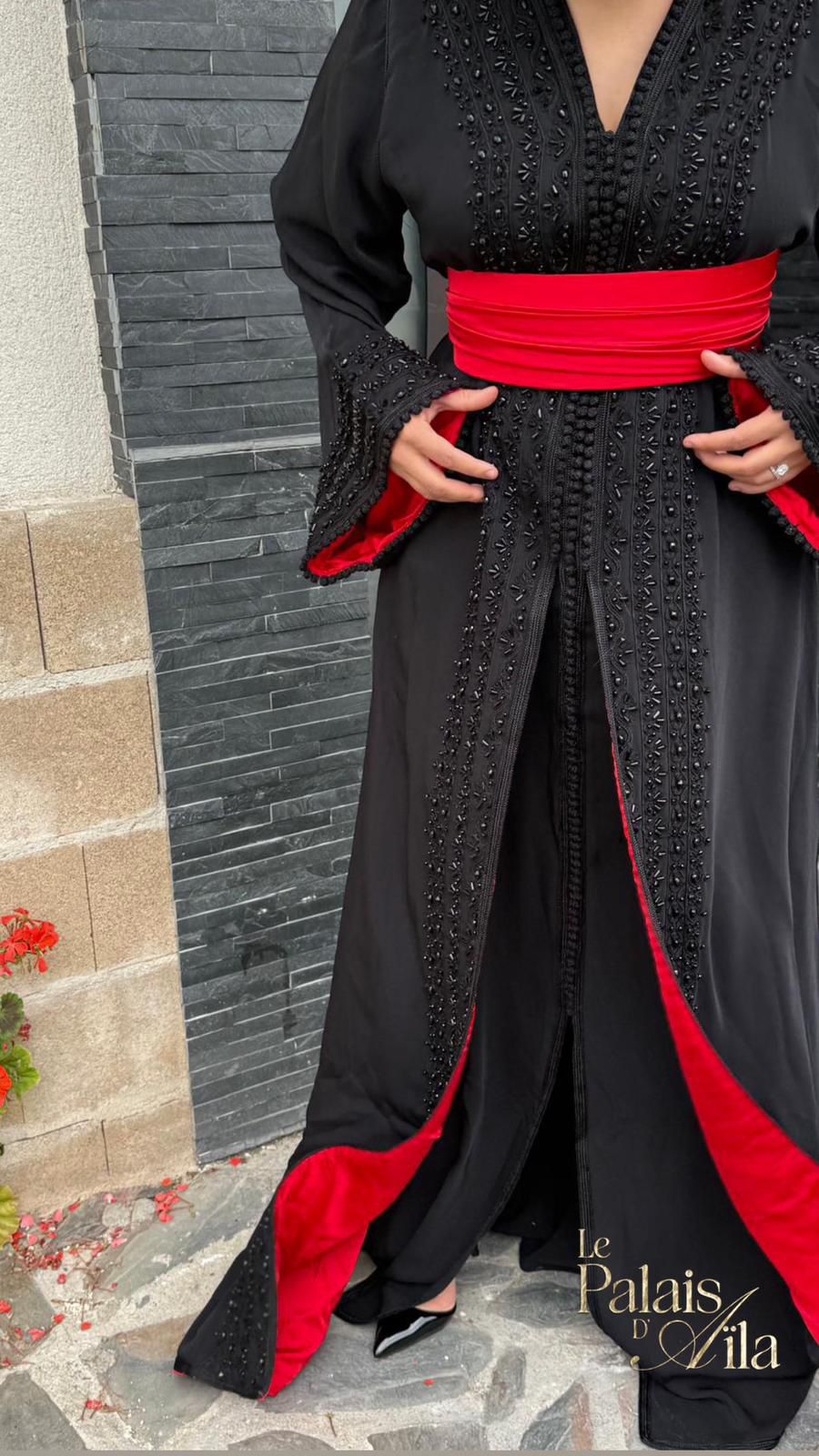 TEKCHETA PERLÉE NOIR DOUBLÉE ROUGE